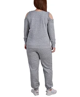 Plus Size Long Sleeve Cold Shoulder Jogger Set