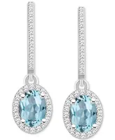 Aquamarine (1-3/8 ct. t.w.) & Diamond (1/3 ct. t.w.) Leverback Drop Earrings in Sterling Silver