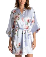 Linea Donatella Floral-Print Satin Wrap Robe