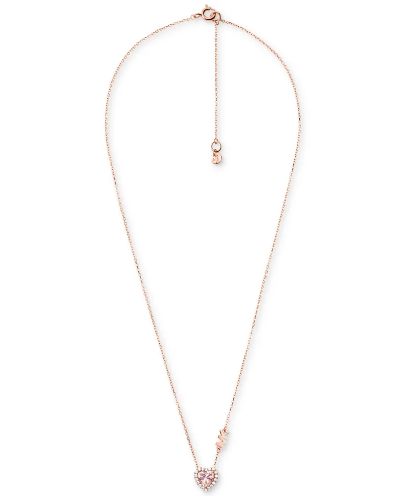 Michael Kors 14k Rose Gold-Plated Sterling Silver Crystal Heart Halo Pendant Necklace, 16" + 2" extender