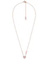 Michael Kors 14k Rose Gold-Plated Sterling Silver Crystal Heart Halo Pendant Necklace, 16" + 2" extender