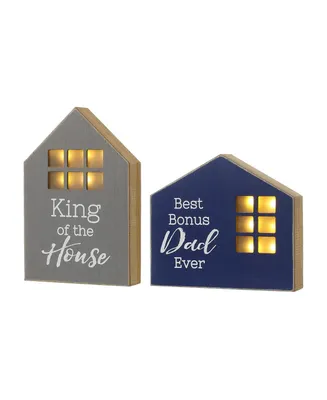 Glitzhome Lighted Father's Day Wooden Table Block Sign, Set of 2