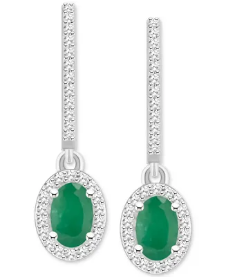 Sapphire (1-1/5 ct. t.w.) & Diamond (1/3 Leverback Drop Earrings Sterling Silver (Also Emerald Ruby)
