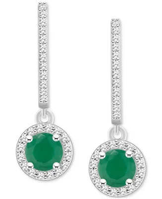 Sapphire (1-1/3 ct. t.w.) & Diamond (1/4 Halo Leverback Drop Earrings Sterling Silver (Also Emerald Ruby)