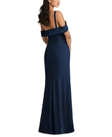 After Six Plus One-Shoulder Draped Cuff Maxi Dress with Front Slit