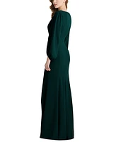 Womens Long Puff Sleeve V-Neck Trumpet Gown