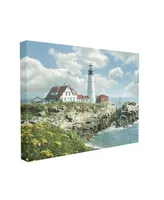 Stupell Industries Portland Head Lighthouse Scene Grassy Ocean Side Peninsula with Sail Boat Stretched Canvas Wall Art, 24" x 30" - Multi