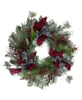 24" Dual Plaid and Berries Unlit Artificial Christmas Wreath