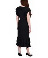 Ny Collection Petite Flutter Sleeve Ruffle Midi Dress