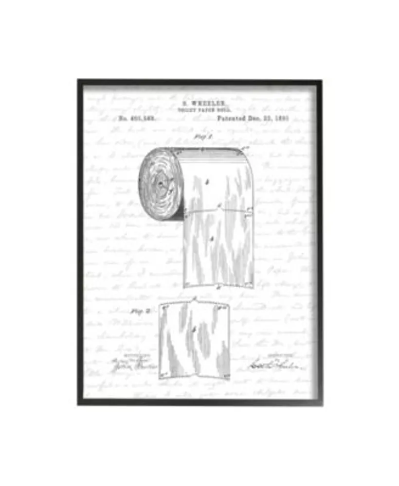 Stupell Industries Toilet Paper Roll Patent Black White Bathroom Design Black Framed Giclee Texturized Art Collection By Lettered Lined