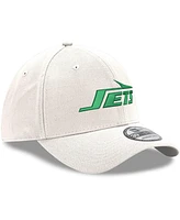 Men's New Era White New York Jets Throwback Wordmark Iced Ii 39Thirty Flex Hat