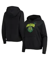 Women's Black Oregon Ducks Varsity Fleece Tri-Blend Raglan Pullover Hoodie