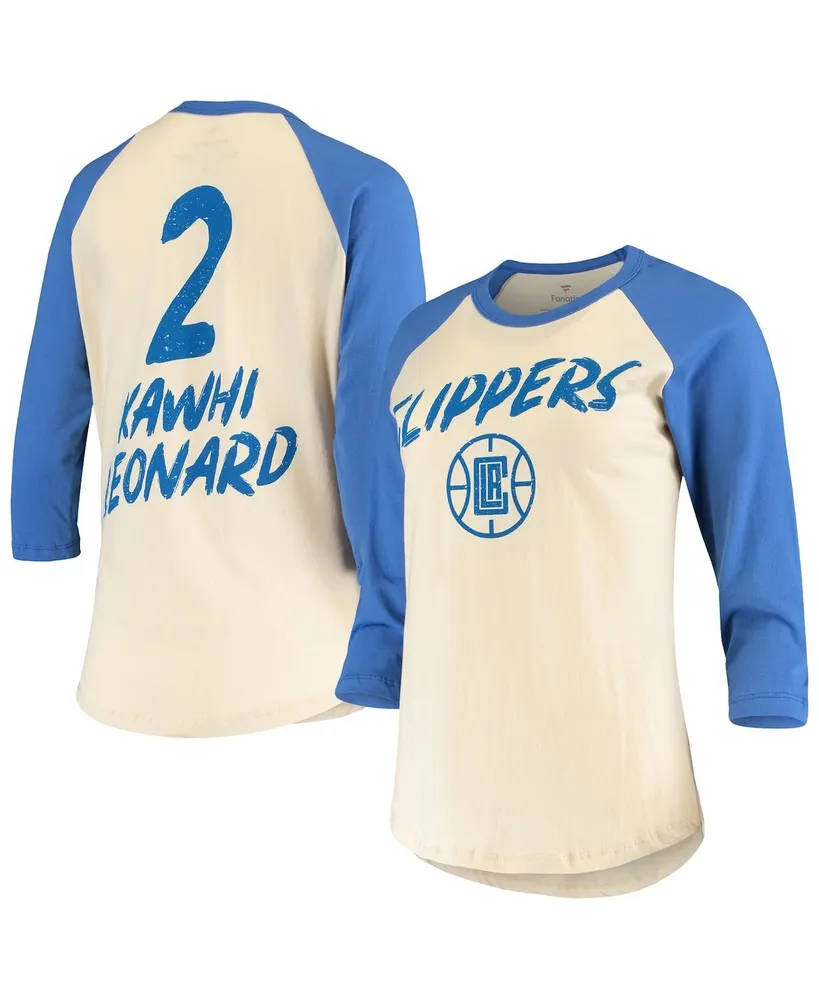 Women's Kawhi Leonard Cream La Clippers Raglan Three-Fourth Sleeve T-shirt