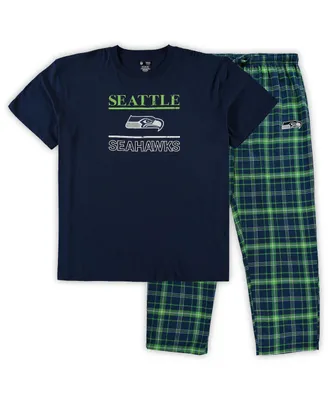 Men's College Navy Seattle Seahawks Big and Tall Lodge T-shirt Pants Sleep Set