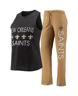 Women's Black New Orleans Saints Muscle Tank Top and Pants Sleep Set