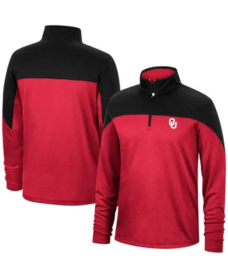 Men's Crimson, Heathered Black Oklahoma Sooners Textured Color Block Quarter-Zip Top