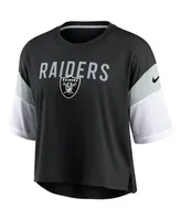 Women's Black and White Las Vegas Raiders Nickname Tri-Blend Performance Crop Top