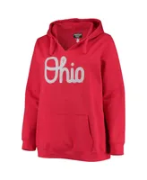 Women's Scarlet Ohio State Buckeyes Plus Size Notch Neck Team Pullover Hoodie