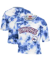 Women's Royal and White Philadelphia 76ers Hardwood Classics Tie-Dye Cropped T-shirt