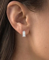 Cubic Zirconia Baguette Hoop Earrings Sterling Silver or 14k Gold-Plated