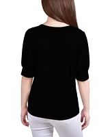 Ny Collection Women's Short Balloon Sleeve Top with Hardware