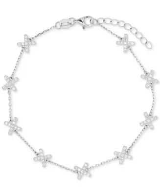Cubic Zirconia X Chain Bracelet Sterling Silver or 14k Gold-Plated
