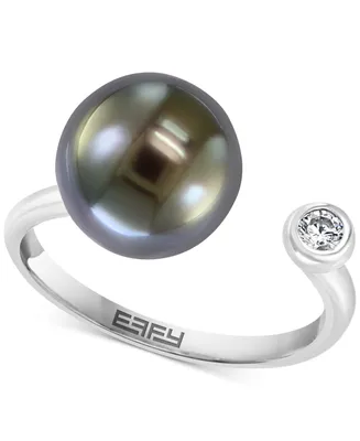 Effy Collection Cultured Freshwater Pearl Ring (8-1/2mm) & White Topaz (1/10 ct. t.w.) Sterling Silver (Also Tahitian Pearl)