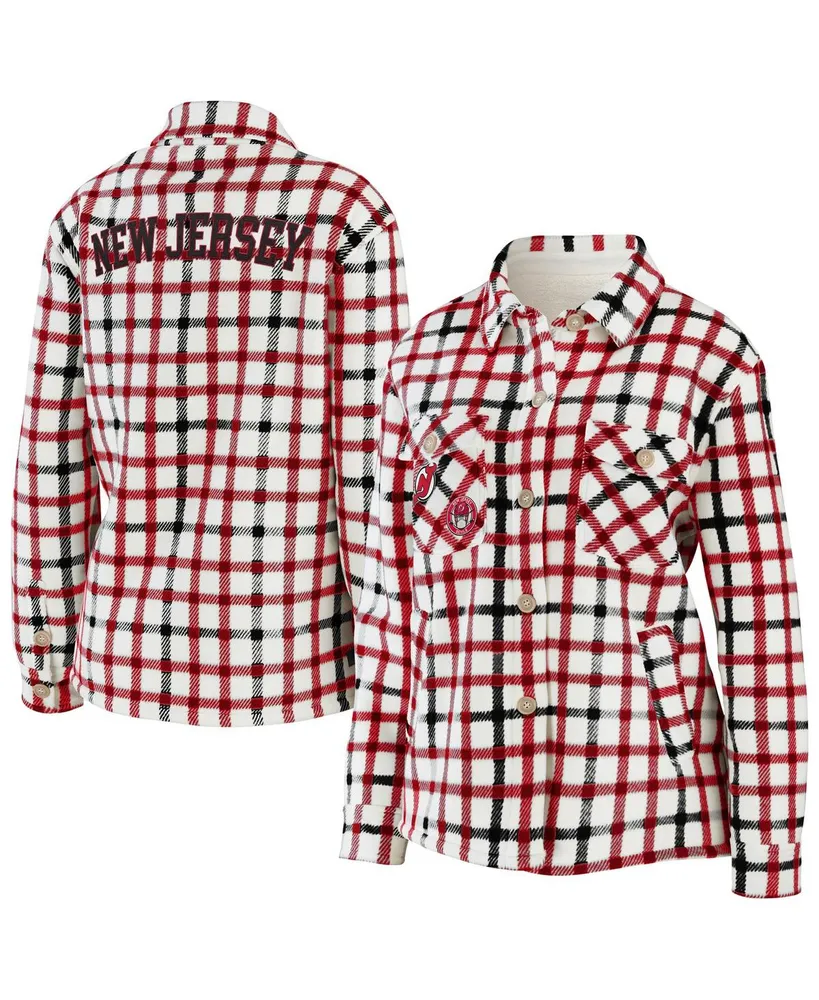 Wear By Erin Andrews Women's Wear by Erin Andrews Oatmeal New Jersey Devils  Plaid Button-Up Shirt Jacket