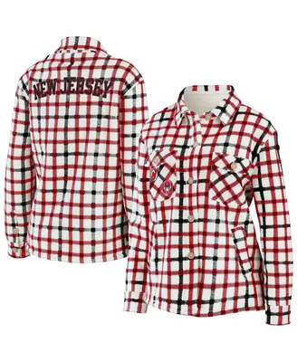 Women's Wear by Erin Andrews Oatmeal New Jersey Devils Plaid Button-Up Shirt Jacket