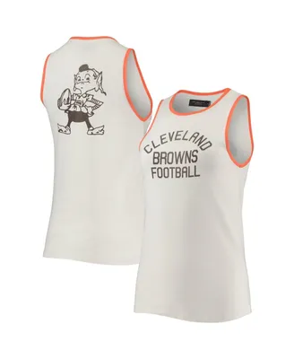 Women's Junk Food White and Orange Cleveland Browns Throwback Pop Binding Scoop Neck Tank Top