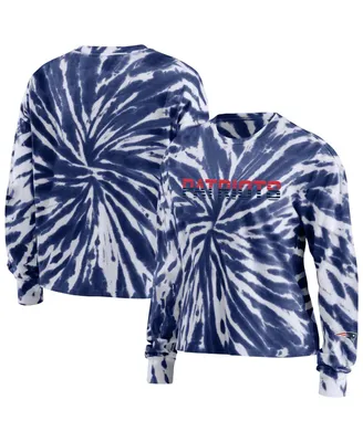 Women's Wear by Erin Andrews Navy New England Patriots Tie-Dye Long Sleeve T-shirt