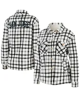 Women's Wear by Erin Andrews Oatmeal San Jose Sharks Plaid Button-Up Shirt Jacket