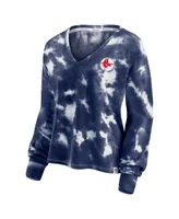 Women's Fanatics White and Navy Boston Red Sox Tie-Dye V-Neck Pullover Cropped Tee