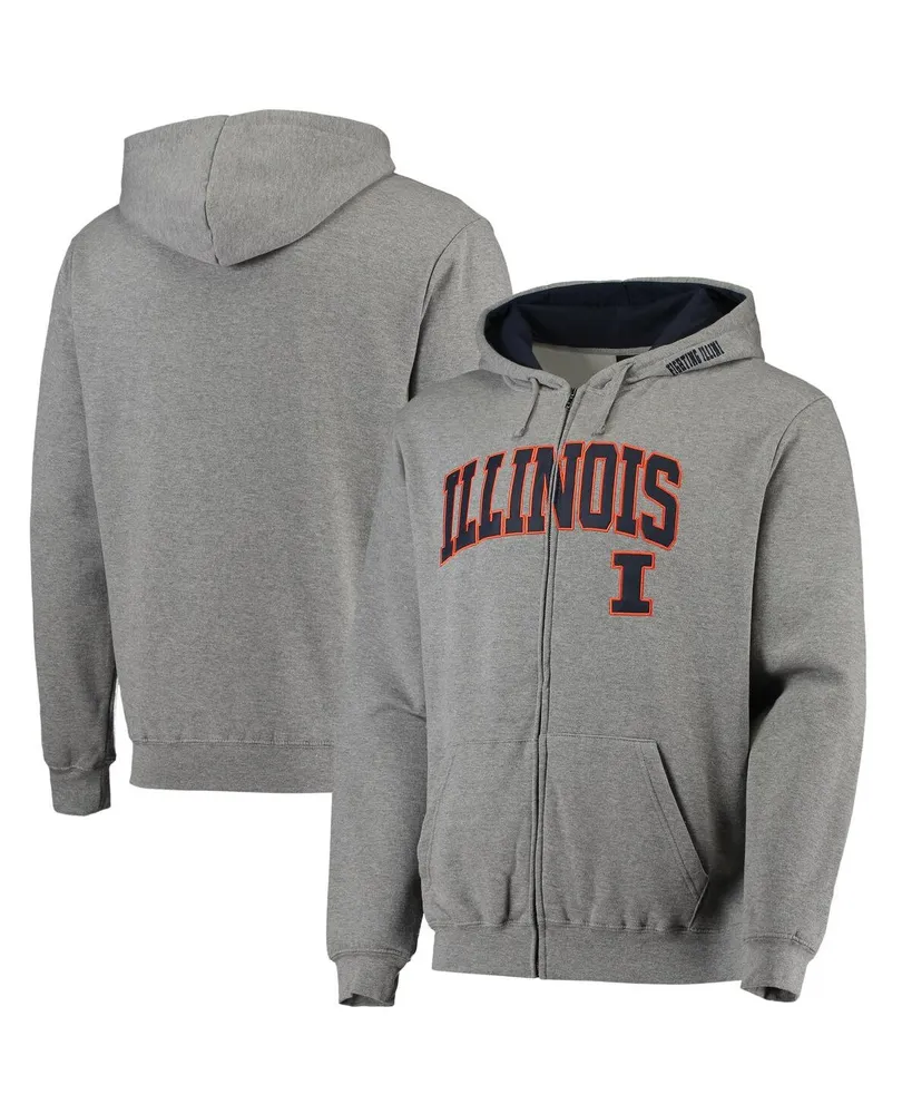 Men's Colosseum Heathered Gray Illinois Fighting Illini Arch and Logo 3.0 Full-Zip Hoodie