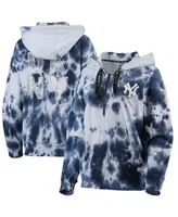 Women's Dkny Sport White and Navy New York Yankees Dakota Tie-Dye Half-Zip Hoodie