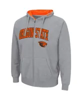 Men's Colosseum Heathered Gray Oregon State Beavers Arch and Logo 3.0 Full-Zip Hoodie