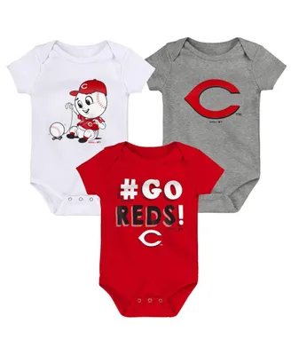 Infant Boys and Girls Red, White and Gray Cincinnati Reds Born To Win 3-Pack Bodysuit Set