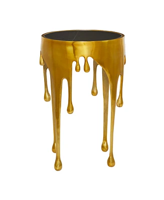 Rosemary Lane Aluminum Drip Accent Table with Melting Design and Shaded Glass Top, 16" x 16" x 25"