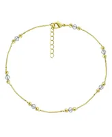 And Now This Crystal and Round Bead Chain Anklet in Gold Plate