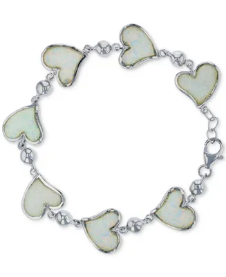 Lab-Created Opal Heart Link Bracelet in Sterling Silver