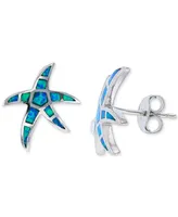 Lab-Created Blue Opal Starfish Stud Earrings in Sterling Silver