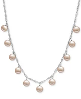 White Cultured Freshwater Pearl (8mm) Dangle 18" Statement Necklace (Also in Pink & Dyed Gray Cultured Freshwater Pearl)