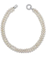 Cultured Freshwater Pearl (7 - 8mm) & Cubic Zirconia Double Strand 17" Collar Necklace