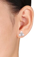 Cultured Freshwater Pearl (6 - 6-1/2mm) & White Topaz (1/5 ct. t.w.) Trio Cluster Stud Earrings in Sterling Silver