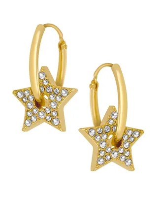 18K Gold Plated or Silver Plated Pave Stars Hoop Earrings