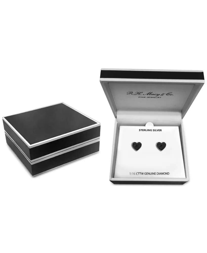 Black Diamond Pave Heart Stud Earrings (1/6 ct. t.w.) in Sterling Silver