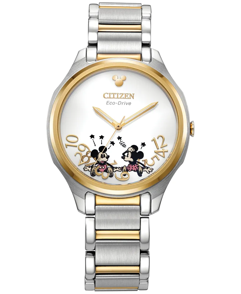 Disney by Citizen Falling Mickey & Minnie Two-Tone Stainless Steel Bracelet Watch 35mm - Two