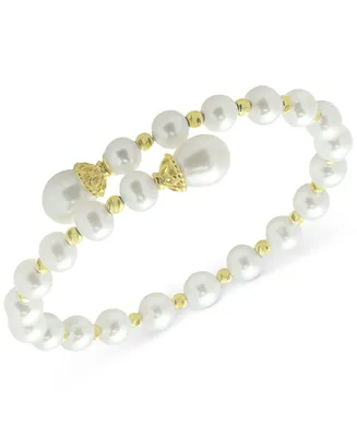 Cultured Freshwater Pearl (6-6-1/2mm & 8-9mm) Bypass Bangle Bracelet in 14k Gold-Plated Sterling Silver