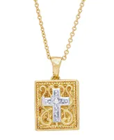 Macy's Women's Diamond Accent Cross Rectangular Locket Pendant Necklace