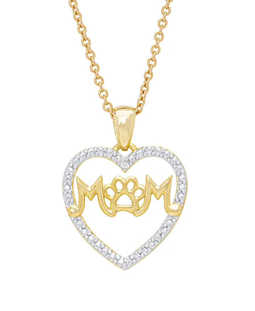 Macy's Women's Diamond Accent 'Mom' Paw Heart Pendant Necklace